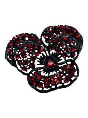 Vintage Signed Weiss Red Rhinestone Pansy Brooch
